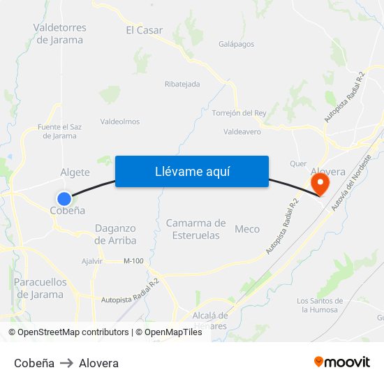 Cobeña to Alovera map