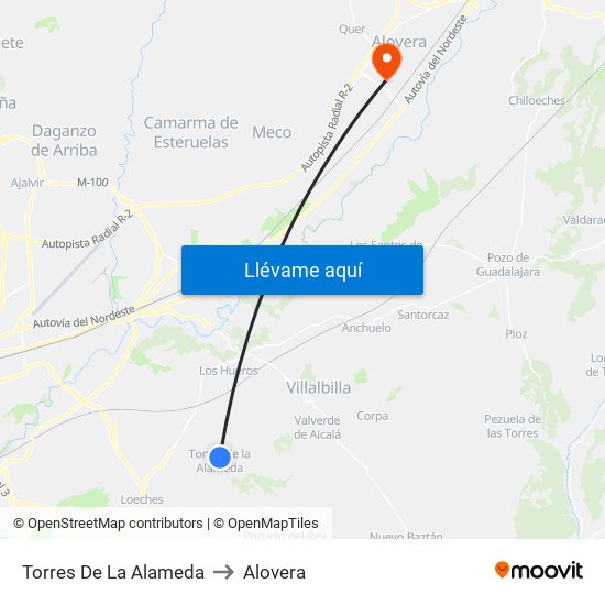 Torres De La Alameda to Alovera map