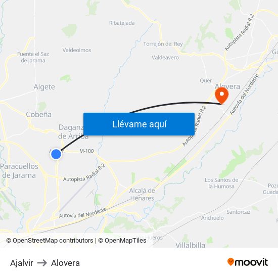 Ajalvir to Alovera map