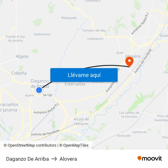 Daganzo De Arriba to Alovera map