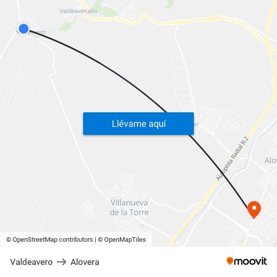 Valdeavero to Alovera map