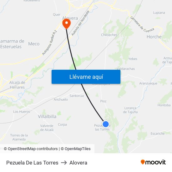 Pezuela De Las Torres to Alovera map