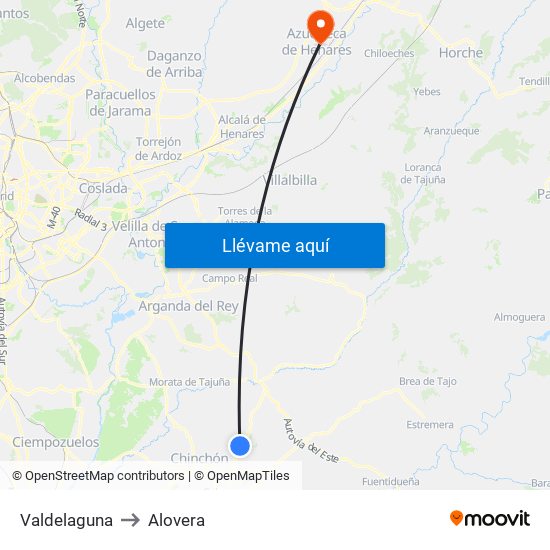 Valdelaguna to Alovera map