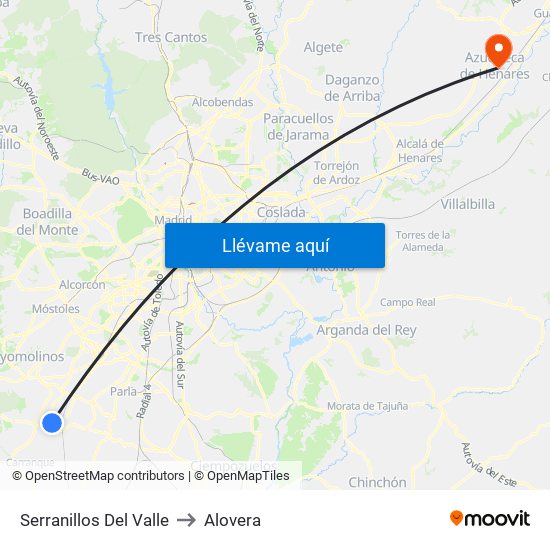 Serranillos Del Valle to Alovera map