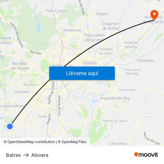 Batres to Alovera map