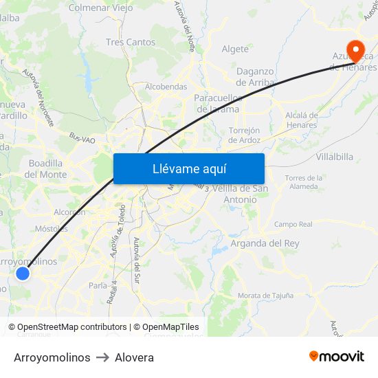 Arroyomolinos to Alovera map