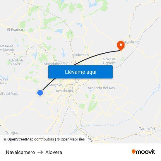 Navalcarnero to Alovera map