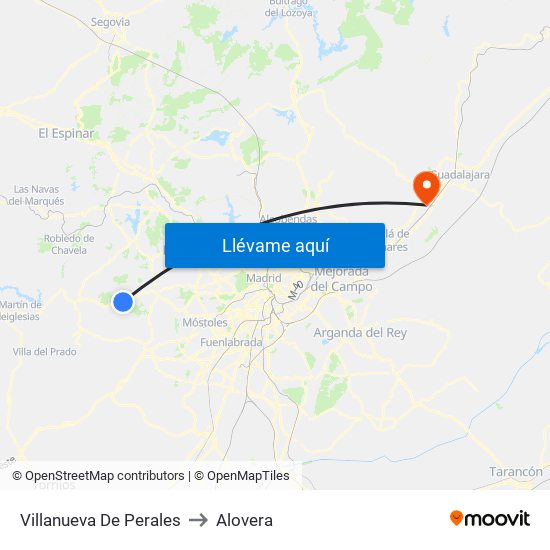 Villanueva De Perales to Alovera map