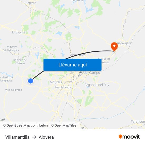 Villamantilla to Alovera map