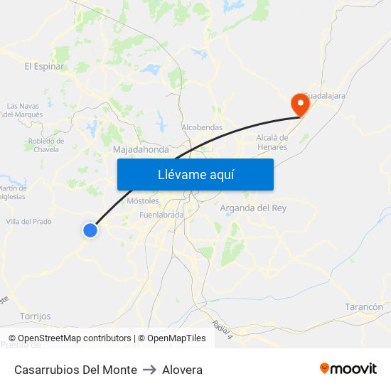 Casarrubios Del Monte to Alovera map