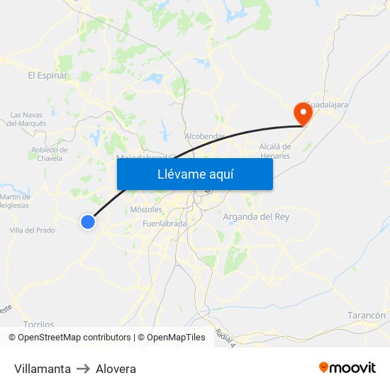 Villamanta to Alovera map