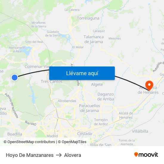 Hoyo De Manzanares to Alovera map
