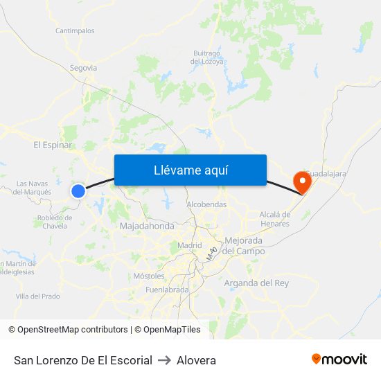San Lorenzo De El Escorial to Alovera map