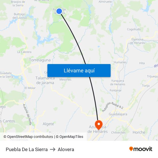 Puebla De La Sierra to Alovera map