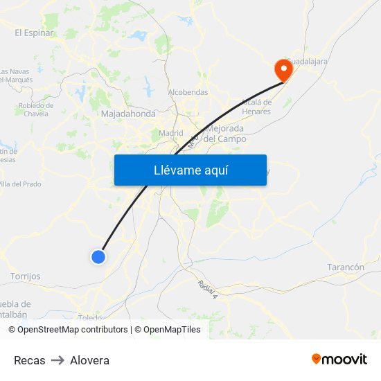 Recas to Alovera map