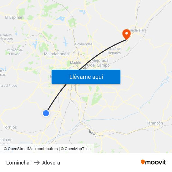 Lominchar to Alovera map