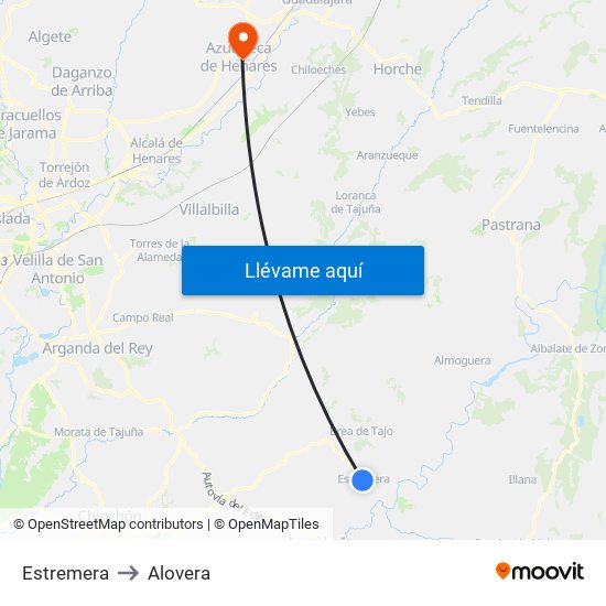 Estremera to Alovera map