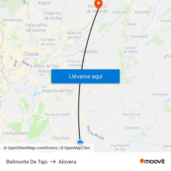 Belmonte De Tajo to Alovera map