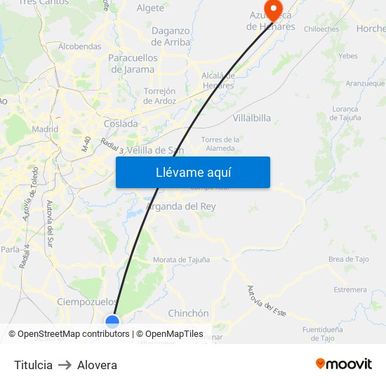 Titulcia to Alovera map