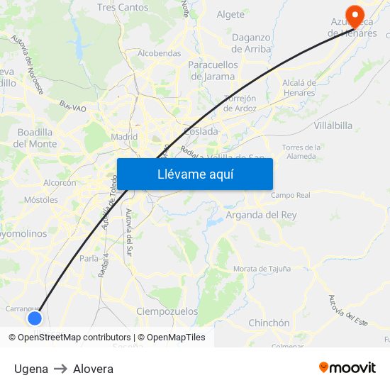 Ugena to Alovera map