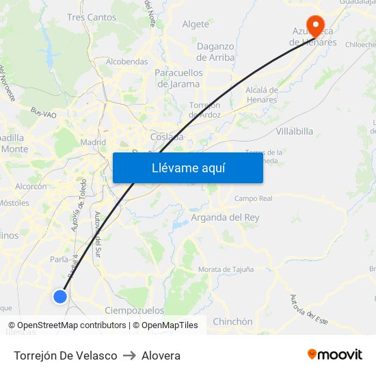 Torrejón De Velasco to Alovera map