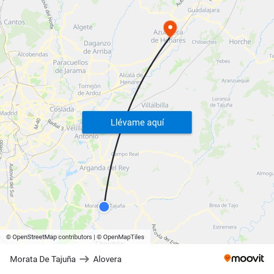Morata De Tajuña to Alovera map