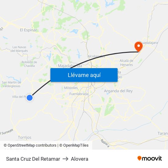 Santa Cruz Del Retamar to Alovera map
