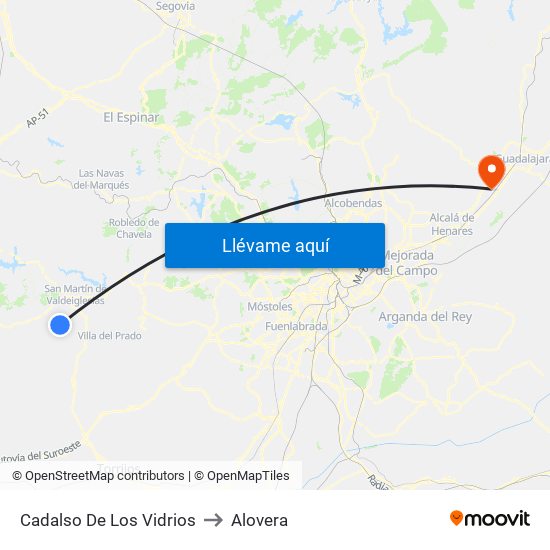 Cadalso De Los Vidrios to Alovera map