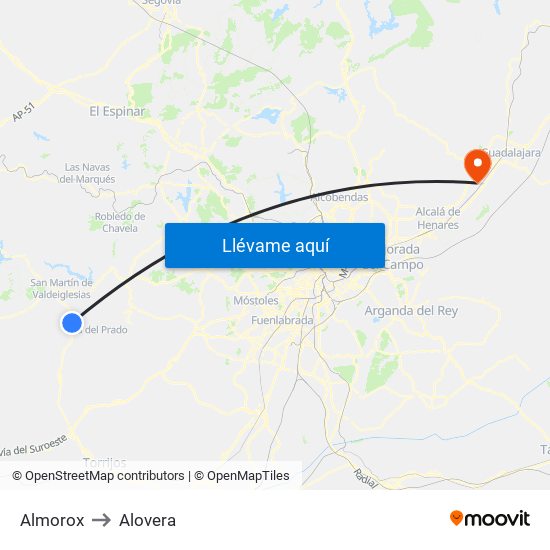 Almorox to Alovera map