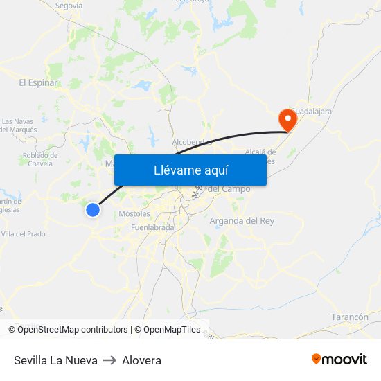 Sevilla La Nueva to Alovera map