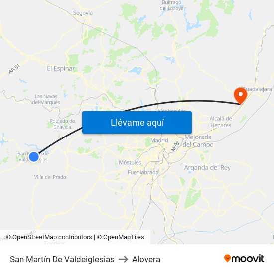 San Martín De Valdeiglesias to Alovera map