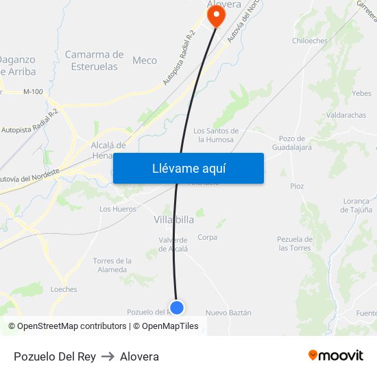 Pozuelo Del Rey to Alovera map