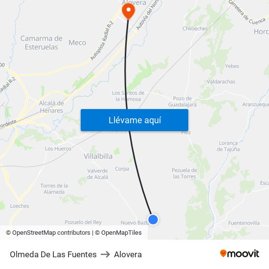 Olmeda De Las Fuentes to Alovera map