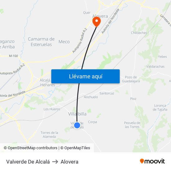 Valverde De Alcalá to Alovera map