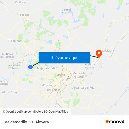 Valdemorillo to Alovera map