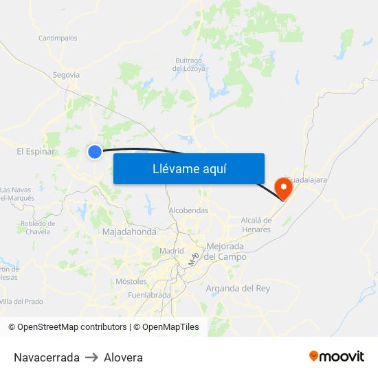 Navacerrada to Alovera map