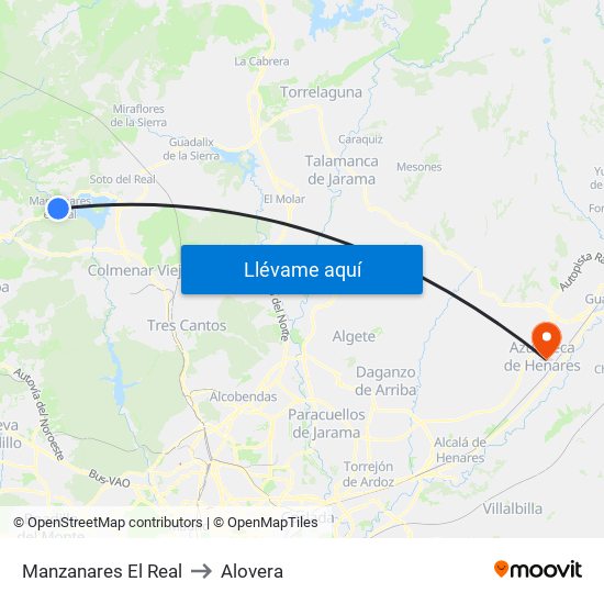 Manzanares El Real to Alovera map