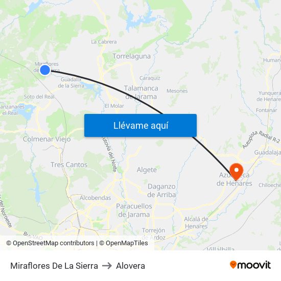 Miraflores De La Sierra to Alovera map