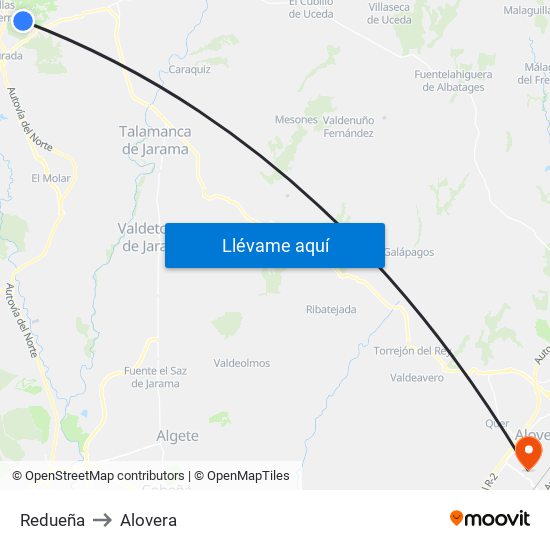 Redueña to Alovera map