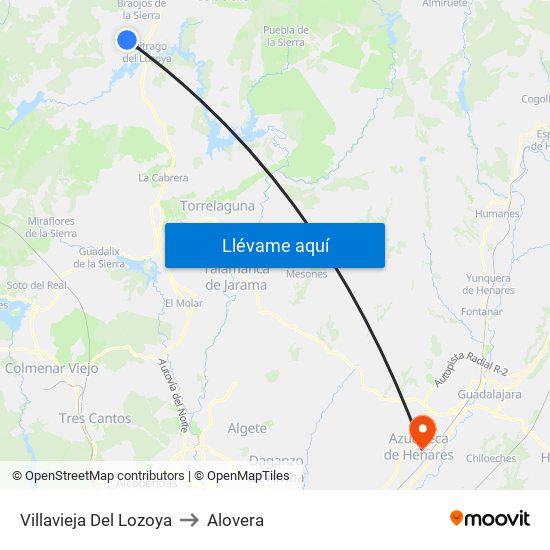 Villavieja Del Lozoya to Alovera map