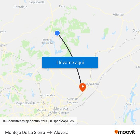 Montejo De La Sierra to Alovera map