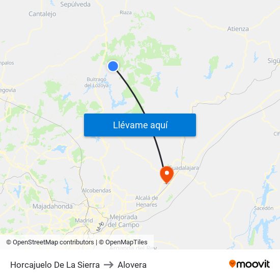 Horcajuelo De La Sierra to Alovera map
