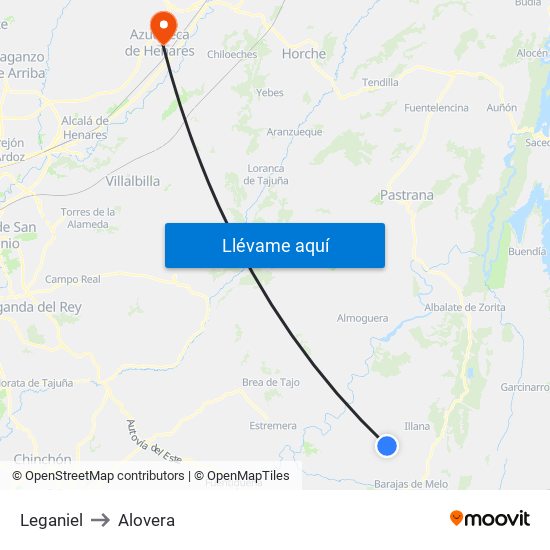 Leganiel to Alovera map