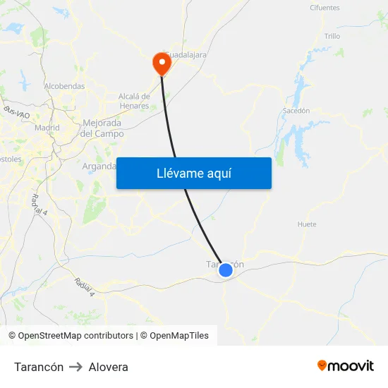 Tarancón to Alovera map