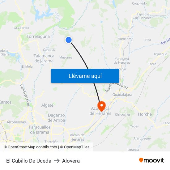 El Cubillo De Uceda to Alovera map