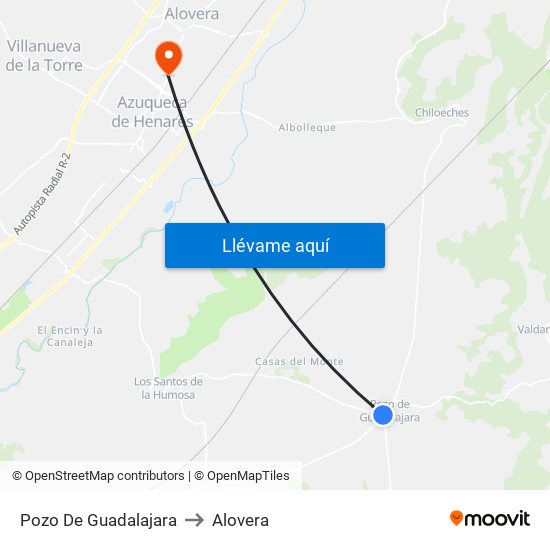 Pozo De Guadalajara to Alovera map
