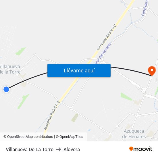 Villanueva De La Torre to Alovera map