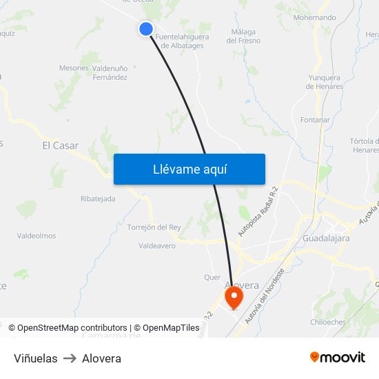 Viñuelas to Alovera map