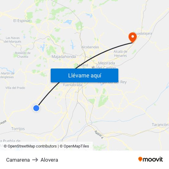Camarena to Alovera map
