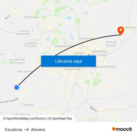 Escalona to Alovera map